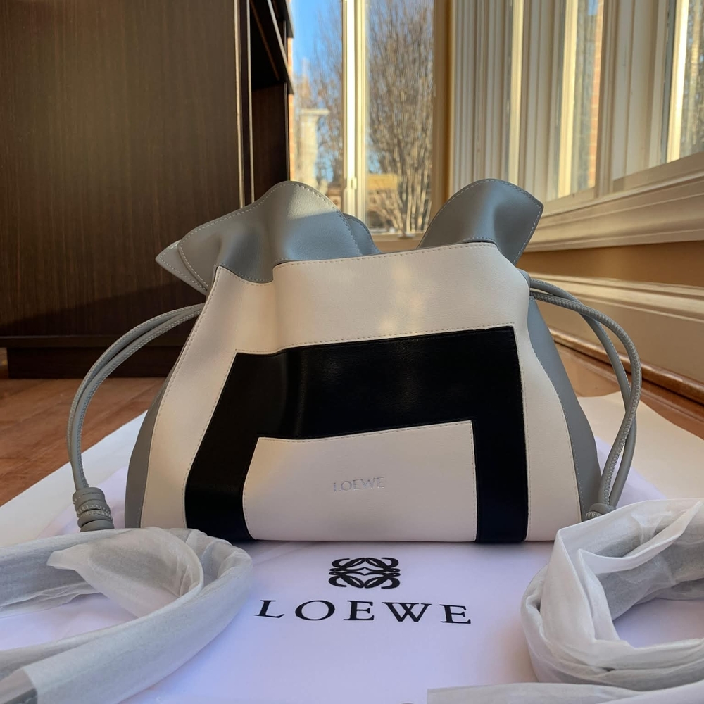 Loewe White, Black & Gray Puzzle Drawstring Shoulder Bag